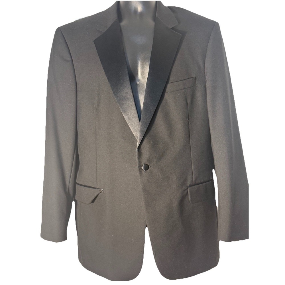 Jos A Bank Formal Elegant Tuxedo Black Jacket Wool/ Satin Trim Sz 43L Wedding